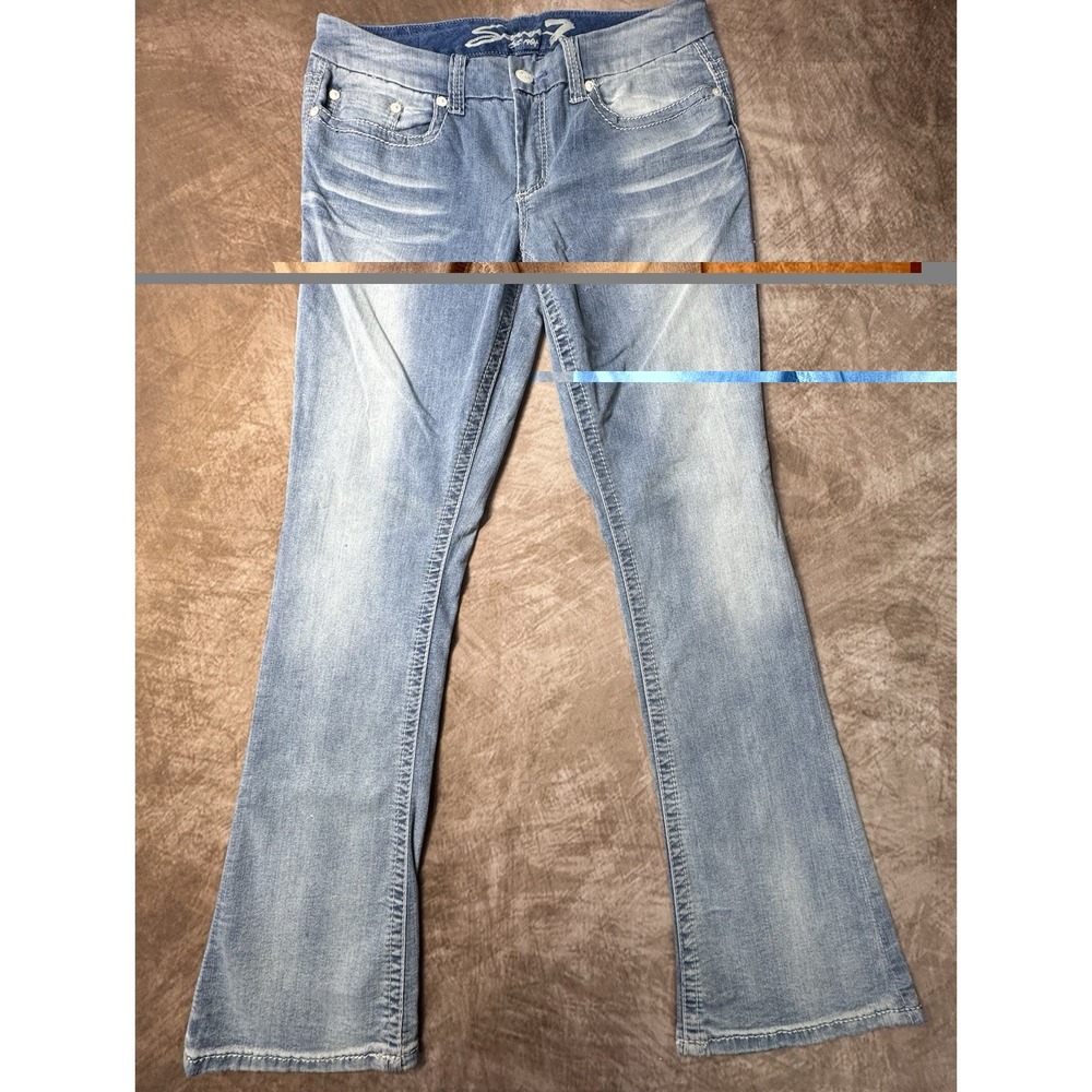 Seven 7 Jeans Women Size 14 Rocker Slim Western Cowgirl Blue Light Wash Bling